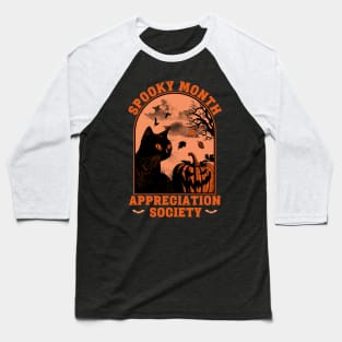 Spooky Month Appreciation Society – Halloween Black Cat Baseball T-Shirt